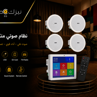 عرض 4 سماعات سقف Inter Sound سته وات مع أمبليفاير حائطي 100 وات شاشة كاملة تاتش - Bluetooth و USB