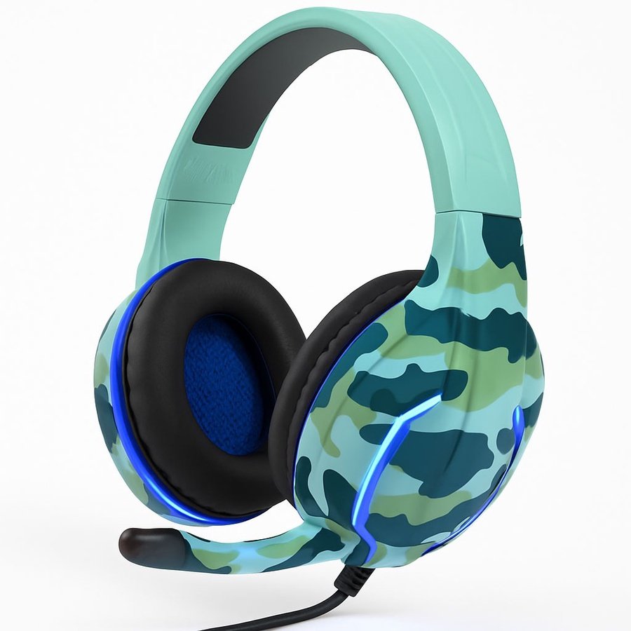 هيدفون جيمينج KOMC بإضاءة LED للكمبيوتر – تصميم عسكري (Camouflage)