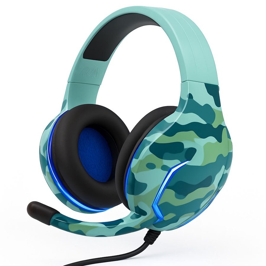 هيدفون جيمينج KOMC بإضاءة LED للكمبيوتر – تصميم عسكري (Camouflage) - الصورة 2