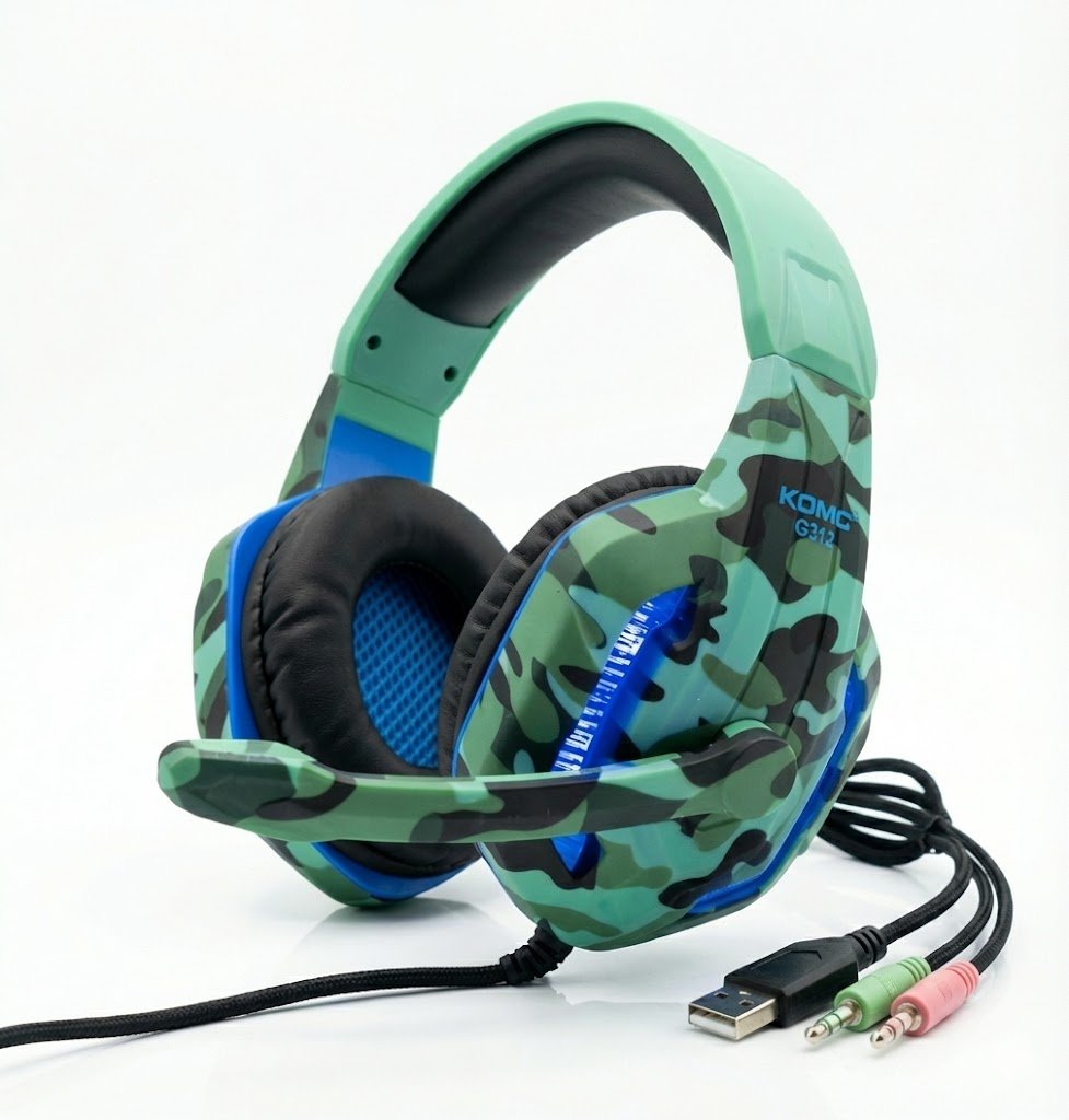 هيدفون جيمينج KOMC بإضاءة LED للكمبيوتر – تصميم عسكري (Camouflage) - الصورة 3