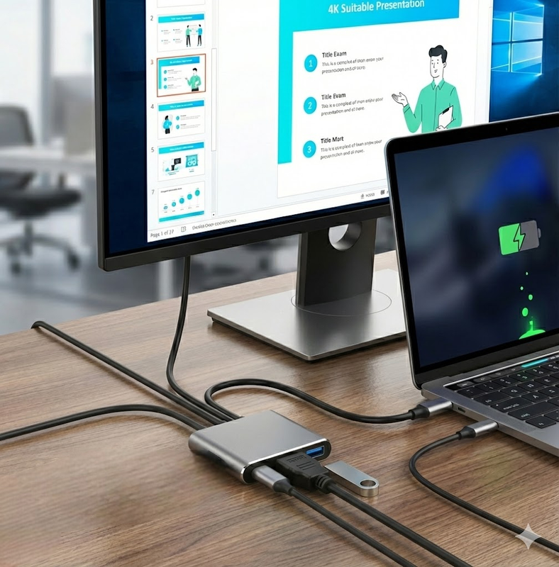 محول type-C إلى HDMI 3 في 1 مع USB 3.0 وشحن Type-C - الصورة 2