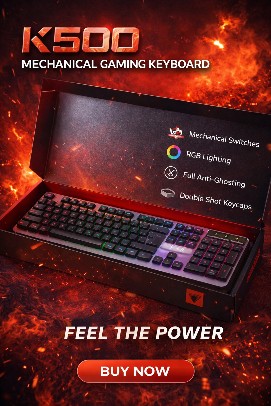 كيبورد جيمينج K500 – USB - الصورة 2