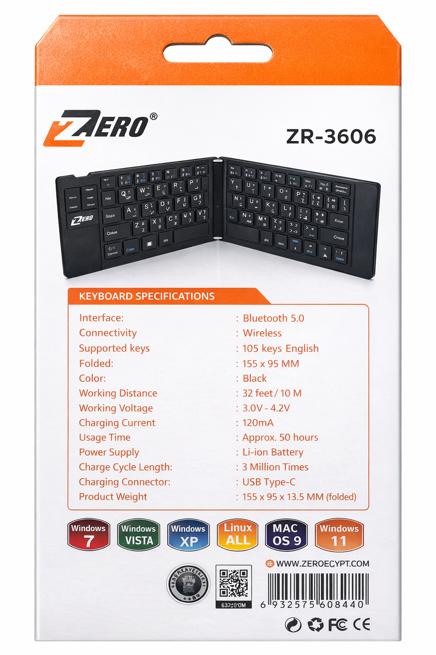 كيبورد ZERO ZR-3606 لاسلكي قابل للطي – بلوتوث 5.0 - الصورة 6