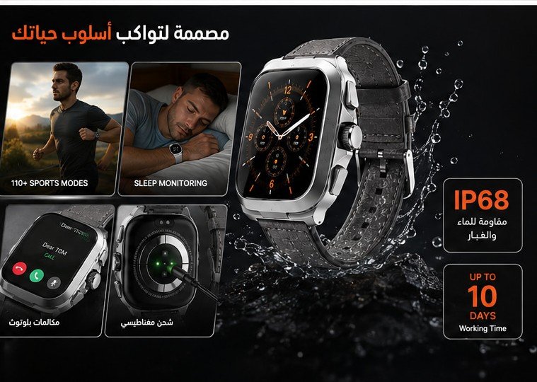 ساعة ذكية WOWY CORE D9 بشاشة لمس 1.76 بوصة، مكالمات بلوتوث، أكثر من 110 وضع رياضي وIP68 - الصورة 3