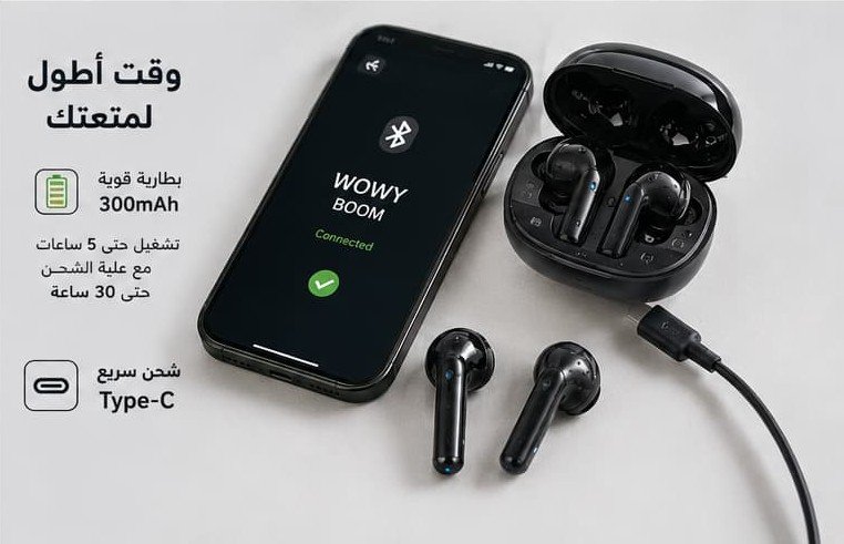 سماعات WOWY BOOM لاسلكية رياضية بتقنية Bluetooth 5.4، درايفر 13mm، تحكم باللمس وبطارية 300mAh - الصورة 5