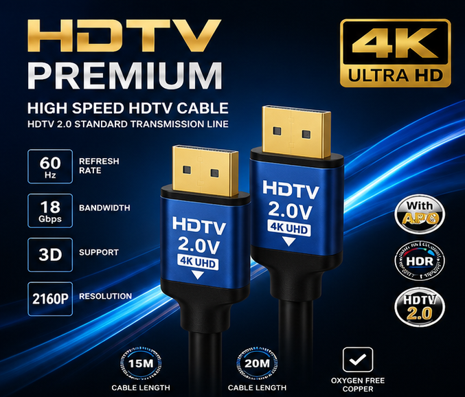 كابل HDTV 2.0 عالي السرعة بطول 20 متر يدعم دقة 4K UHD وصوت محيطي - الصورة 3