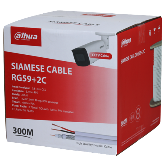 كابل Dahua RG59 مع باور بطول 300 متر - PFM941I-RG59N/21-300