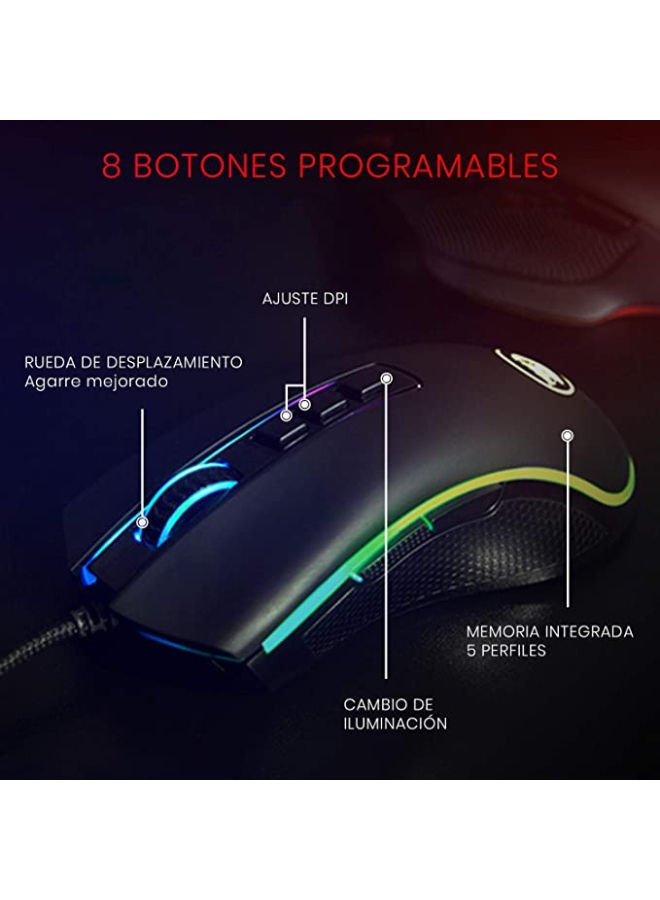 ماوس ألعاب سلكي بإضاءة متعددة الألوان RGB طراز M711 بلون أسود - الصورة 2