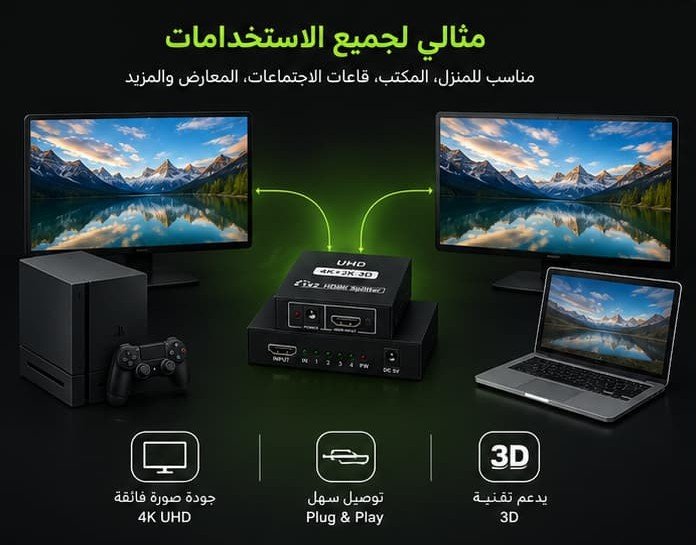 موزع إشارة HDMI محيطي احترافي يدعم جودة 4K UHD وثلاثي الأبعاد (3D) طراز 1×2 / 1×4 - الصورة 2
