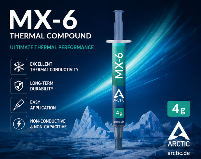 معجون حراري احترافي ARCTIC MX-6 (4 جرام) عالي الأداء للمعالجات وكروت الشاشة - الصورة 3